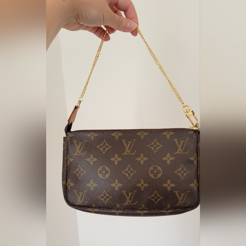 Louis Vuitton Monogram Brown Wristlet with Gold Chain - Picture 9 of 17